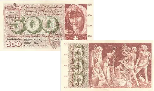 [7994.1957.02] 500 Franken Banknote Schweiz, 5. Emission (1957-1974)