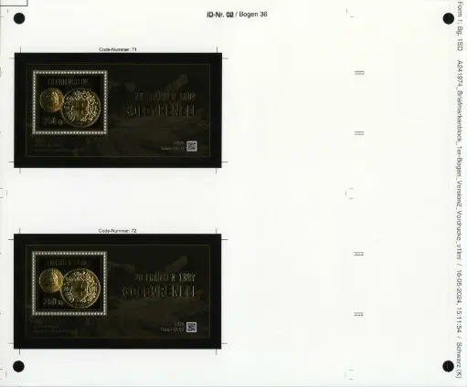 [7829.2025.63] 2025, 20 Franken GOLDVRENELI von 1897 - Druckbogen