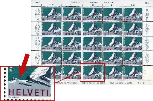 [7300.433.03] 10 Rp. Matterhorn, "Graudruck retouchiert" Originalbogen   