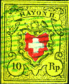 [7039.16.65] Type 24, Stein E/RU, Spur von KE, blaue eidg. Raute, sauber und farbenfrisch, sehr gute Erhaltung