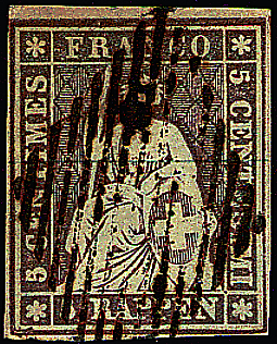 [7150.22.04] 5 Rp. graubraun, Berner Druck, 1. Druckperiode