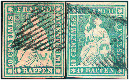 [7150.23.03] 10 Rp. grauultramarin, Berner Druck, 1. Druckperiode