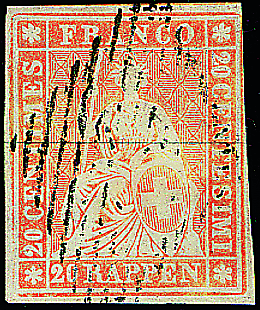 [7150.25.02] 20 Rp. gelblichorange, Berner Druck, 1. Druckperiode