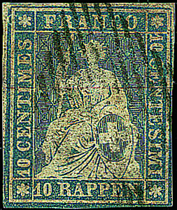 [7150.23.06] 10 Rp. lebhaftpreussischblau, Berner Druck, 3. Druckperiode