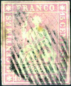 [7150.24.05] 15 Rp. rötlichkarmin, Berner Druck, 1. Druckperiode