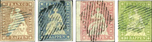 [7154.22.06] 1854, Sitzende Helvetia, ungezähnt (Strubel), Münchner Druck, 3. Druckperiode