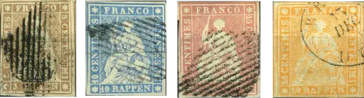 [7155.22.04] 1854-1855, Sitzende Helvetia, ungezähnt (Strubel), Berner Druck, 1. Druckperiode