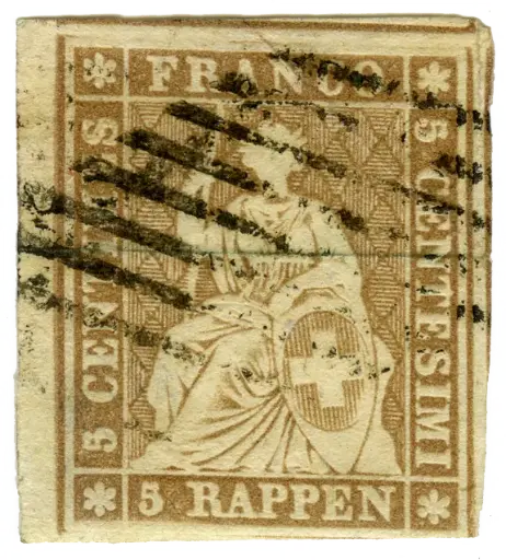 [7156.22.02] 5 Rp. graubraun, Berner Druck, 1. Druckperiode