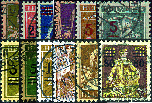 [7300.132.08] 1915-1930, Aufbrauchsausgaben mit neuen Wertaufdrucken