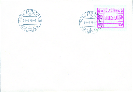 [7311.2.01] 1978, ATM-Typ 2, "Lila, Fasermelierung, Helvetia klein, Ziffertype schmal"
