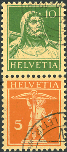 [7340.6.02] 10+5 Rp. grün u. rotorange