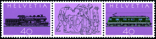 [7350.75.01] 40+40 Rp. Dampflokomotive, Elektrolokomotive, Mittelstück: Bronzerelief von V. Verla in Airolo