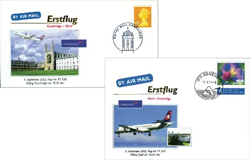 [7371.2013.39] 2013, Erstflüge Darwin Airlines von Genf nach Cambridge und zurück
