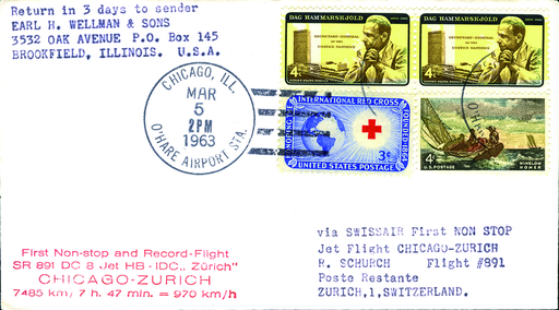 [7373.63.08] 1963, SWISSAIR, Chicago-Zürich