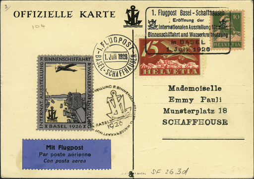 [7374.26.04] 1926, Basel-Schaffhausen, 1. Internationale Binnenschiffahrt