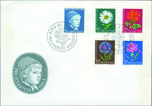 [7396.200.01] 1963, Knabenbildnis, Wiesen- und Gartenblumen