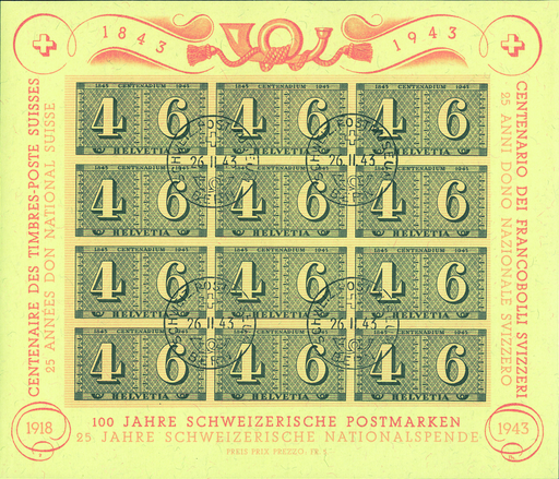 [7410.16.02] 1943 Luxusblatt 100 Jahre Schweizerische Postmarken