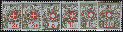 [7568.2.04] 1911-1926, Schweizer Wappen und Alpenrosen, blaugrünes Papier