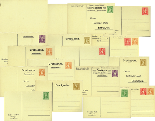 [7591.1907.05] 1907, private Doppelpostkarten mit Wertstempel