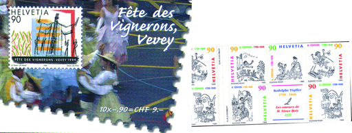 [7593.100.01] 1999, Selbstklebende Marken, Comics, schwarz-gelb auf weiss