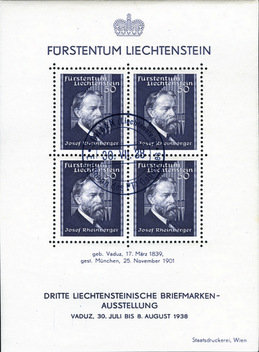 [7820.141.02] 1938, 3. Liechtensteinerische Briefmarkenausstellung, Vaduz