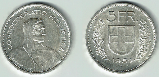 [7875.1952.01] 1952, 5 Fr. Silber-Kursmünze