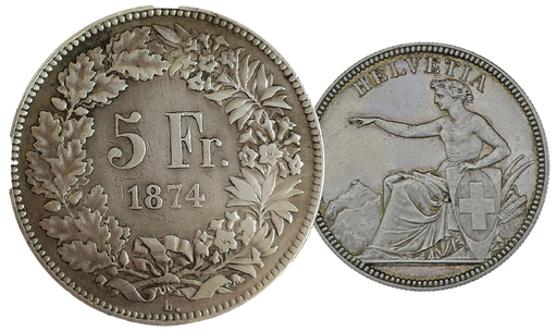 [7878.1874.01] 1874, 5 Fr. Silber-Kursmünze mit Münzzeichen B