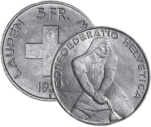 [7880.1939.01] 1939, 5 Fr. Silber-Gedenkmünze "600 Jahre Schlacht bei Laupen"