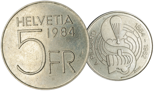 [7881.1984.01] 1984, 5 Fr. Gedenkmünzen "Auguste Piccard"