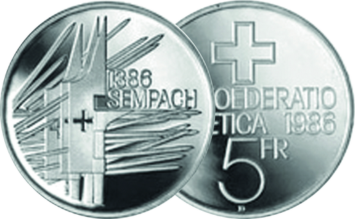[7881.1986.01] 1986, 5 Fr. Gedenkmünzen &quot;600 Jahre Schlacht bei Sempach&quot;