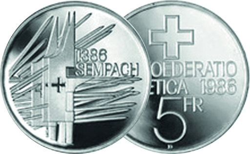 [7881.1986.01] 1986, 5 Fr. Gedenkmünzen "600 Jahre Schlacht bei Sempach"