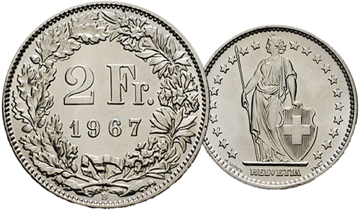 [7888.1967.01] 1967, 2 Fr. Silber-Kursmünzen
