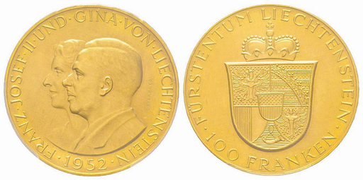[7890.1952.01] 1952, 100 Franken &quot;Fürst Franz Josef II &amp; Fürstin Gina&quot;