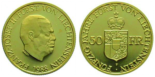 [7890.1988.01] 1988, 50 Franken "Fürst Franz Josef II"