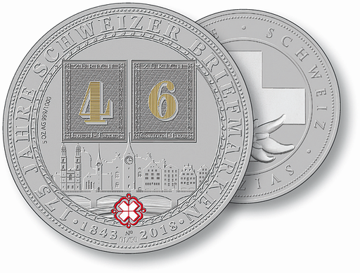 [7986.2018.64] 2018, 5 Unzen Silber-Gedenkprägung &quot;175 Jahre Schweizer Briefmarken&quot;