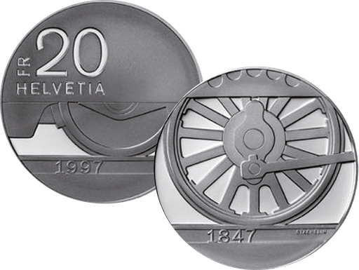 [7996.1997.04] 1997, 20 Fr. Gedenkmünze "150 Jahre Schweizer Bahnen"