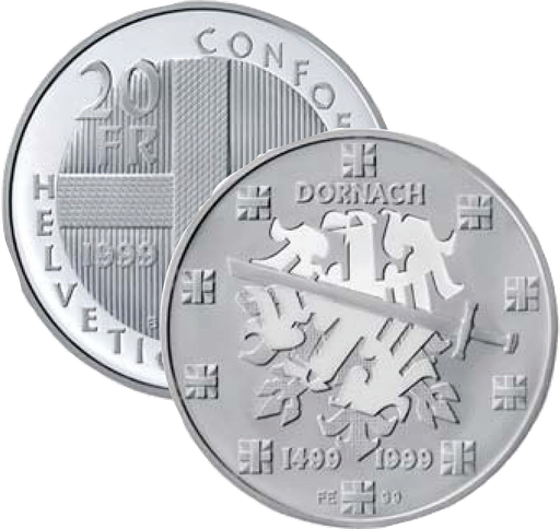 [7996.1999.05] 1999, 20 Fr. Gedenkmünze &quot;500 Jahre Schlacht bei Dornach&quot;