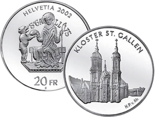 [7996.2002.14] 2002, 20 Fr. Gedenkmünze &quot;Kloster St.Gallen&quot;