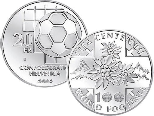 [7996.2004.10] 2004, 20 Fr. Gedenkmünze &quot;100 Jahre FIFA&quot;