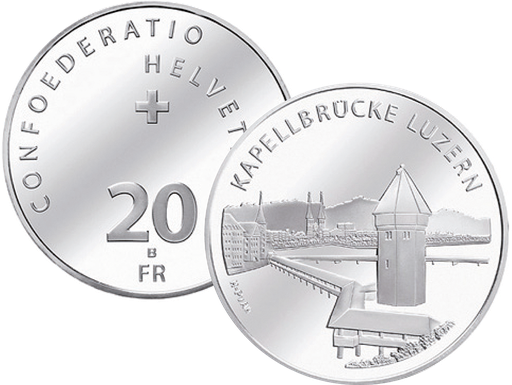 [7996.2005.09] 2005, 20 Fr. Gedenkmünze "Kapellbrücke Luzern"