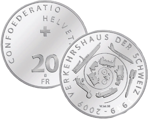 [7996.2009.58] 2009, 20 Fr. Gedenkmünze "50 Jahre Verkehrshaus der Schweiz"