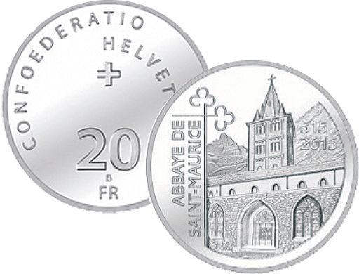 [7996.2015.02] 2015, 20 Fr. Gedenkmünze &quot;1500 Jahre Abtei-Saint-Maurice&quot;