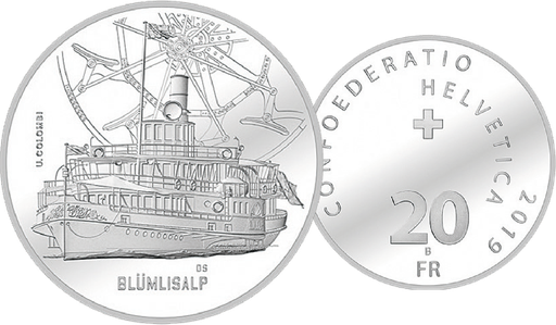[7996.2019.01] 2019, 20 Fr. Gedenkmünze "Dampfschiff Blümlisalp"