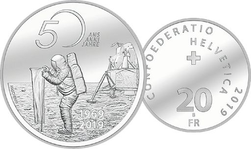 [7996.2019.04] 2019, 20 Fr. Gedenkmünze "50 Jahre Mondlandung Apollo 11"