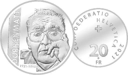 [7996.2021.04] 2021, 20 Fr. Gedenkmünze "100 Jahre Friedrich Dürrenmatt"
