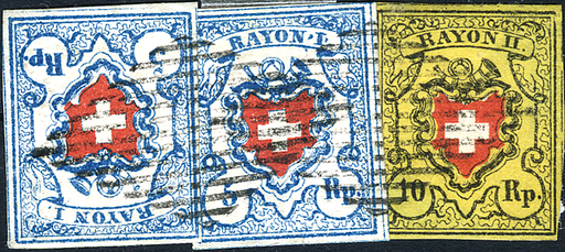 [7040.16.10] 1852, Rayon II ohne KE und Rayon I, hellblau ohne KE, Type 11, Type 10 und Type 38, Stein B1 (LU), B2 (RO), B2 (LO)