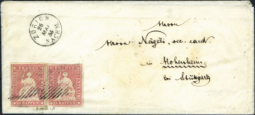 [7152.24.03] 15 Rp. bräunlichrot (hell), Münchner Druck, 1. Druckperiode, zwei Einzelmarken