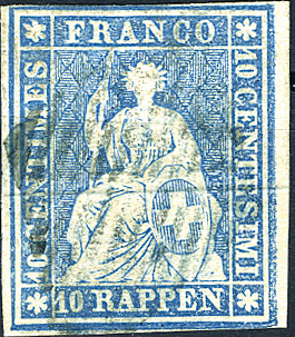 [7155.23.01] 10 Rp. grauultramarin, Berner Druck, 1. Druckperiode