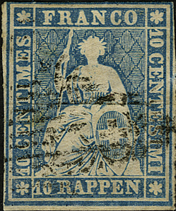 [7156.23.04] 10 Rp. grauultramarin, Berner Druck, 1. Druckperiode