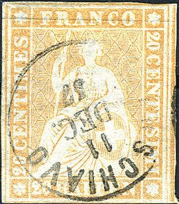 [7156.25.01] 20 Rp. gelblichorange, Berner Druck, 1. Druckperiode